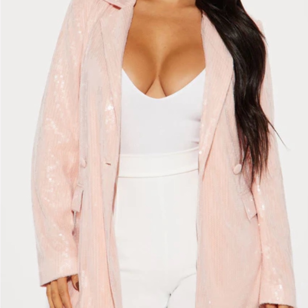 Fashion Nova Light Pink Sequin Blazer